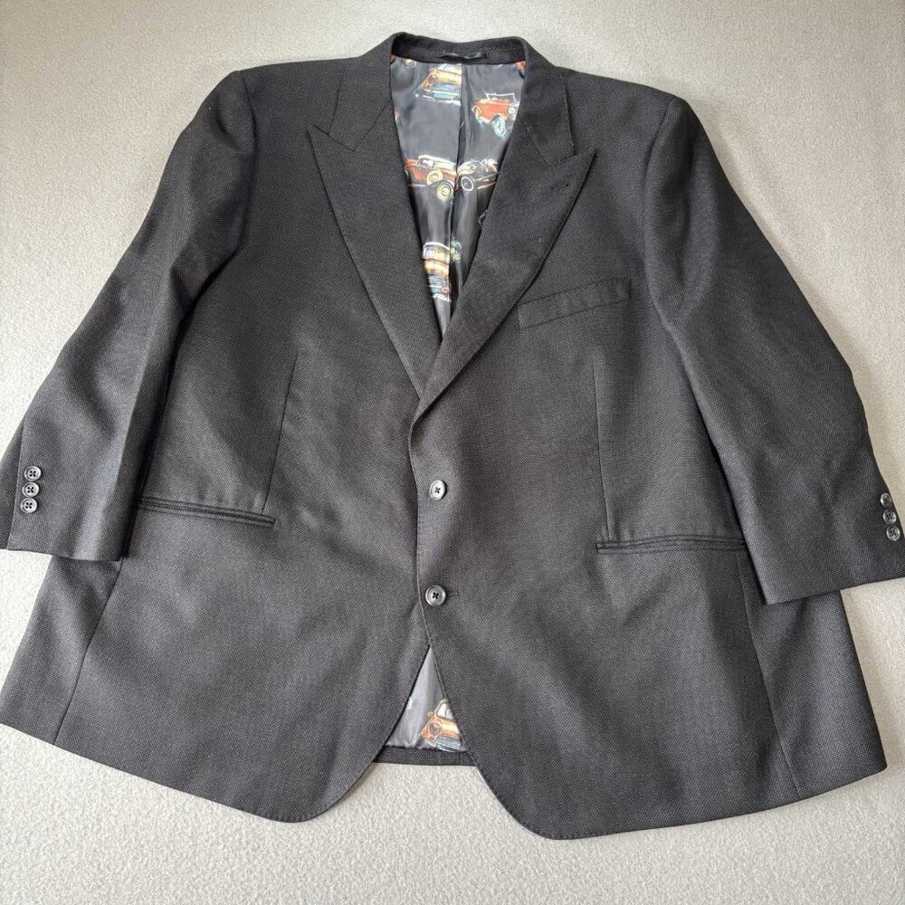 Holland & Sherry Blazer Men’s XXL Black‎ Wool Sport Coat Car Print Lining Luxury